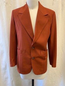 FOX25, Burnt Orange, Polyester, Solid, Peaked Lapel, Single Breasted, Button Front, 2 Buttons,  2 Pockets