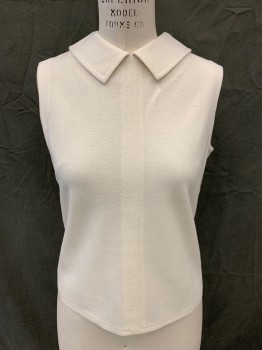 KORET Of CALIFORNIA, Pearl White, Polyester, Solid, Pique Knit, Sleeveless, Collar Attached, Zip Back, Center Front Seam,