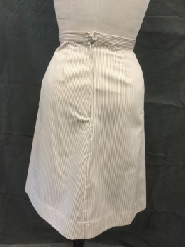 FRUIT OF THE LOOM, White, Lt Brown, Polyester, Stripes, A-Line, Zip Back, Knee Length