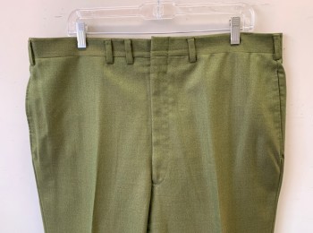Mens, 1960s Vintage, Suit, Pants, DONZINI, Avocado Green, Wool, Speckled, Ins:33, W:38, Flat Front, Straight Leg, Zip Fly, 4 Pockets, Belt Loops,