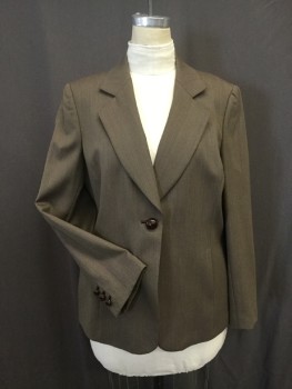 Womens, Blazer, ELLEN TRACY, Taupe, Wool, Synthetic, Birds Eye Weave, 16, Single Leather Button Closure Center Front, Notched Lapel, 2 Invisible Slit Pockets at Princess Line