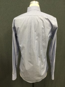 DRESS SHIRT, Lt Blue, Cotton, Solid, Button Front, Collar Attached, Hand Picked Collar/Lapel, Long Sleeves