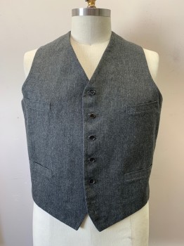 SIAM COSTUMES, Gray, Black, Wool, Herringbone, V-neck, 6 Buttons, 4 Pockets, Cotton Back with Adjustable Belt
