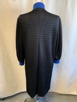 Mens, Coat, NL, Black, Polyester, C:42, Blue Ribbed Mock Collar & Cuffs, Snap Front, Mesh, Long Oval Cut Outs, Blue Patch Pocket With Circle Cut Outs
