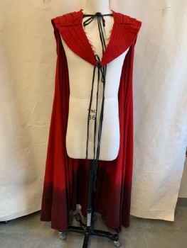 Unisex, Sci-Fi/Fantasy Cape/Cloak, NL, Red, Wool, OS, Tie Front, Pleated Shoulders, Ombre Red To Burgundy