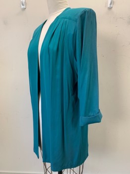 Womens, Jacket, Nina Piccalinu, Teal Blue, Polyester, Solid, B40, L/S, Pleated, Open Front, Shoulder Pads