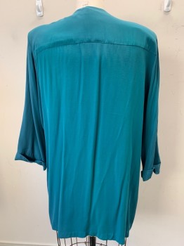 Nina Piccalinu, Teal Blue, Polyester, Solid, L/S, Pleated, Open Front, Shoulder Pads
