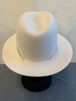 Womens, Hat , Janessa Leone, Cream, Wool, Solid, OS, Pinched Crown, Round Brim, Gold Detail,