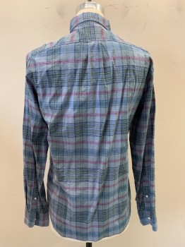 Mens, Casual Shirt, J, CREW, Baby Blue, Magenta Pink, Navy Blue, Green, Gray, Cotton, Elastane, Plaid, M, Collar Attached, Button Front, Button Down Collar, Long Sleeves, 1 Pocket