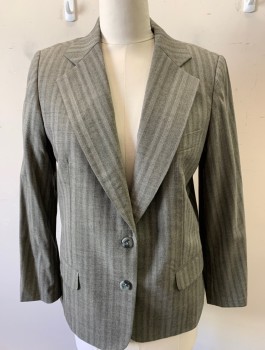 Womens, 1980s Vintage, Suit, Jacket, N/L, Lt Brown, Wool, 2 Color Weave, Stripes - Vertical , B:40, Single Breasted, 2 Buttons, Notched Lapel, 3 Pockets, Padded Shoulders