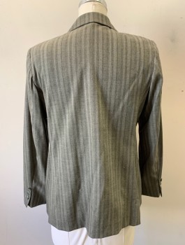 Womens, 1980s Vintage, Suit, Jacket, N/L, Lt Brown, Wool, 2 Color Weave, Stripes - Vertical , B:40, Single Breasted, 2 Buttons, Notched Lapel, 3 Pockets, Padded Shoulders