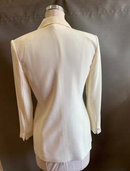 LILLIE RUBIN, Cream, Triacetate, Polyester, Solid, Double Breasted, Satin Novelty Lapel, Covered Self Buttons
