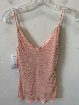 Womens, Evening Tops, XSCAPE, Lt Pink, Silk, Polyester, Stripes - Horizontal , S, Spaghetti Strap , Beaded & Sequence  Detail  Dropped Neck Line