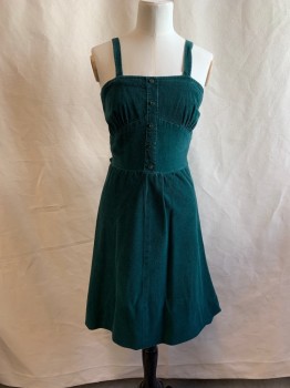 Womens, Dress, N/L, Forest Green, Cotton, Solid, W24, B30, Straps, 5 Green Buttons, Ties Attached, Zip Back