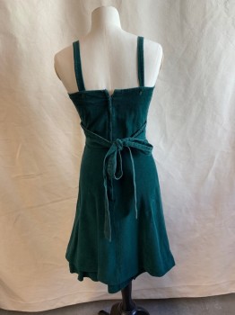N/L, Forest Green, Cotton, Solid, Straps, 5 Green Buttons, Ties Attached, Zip Back