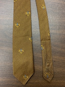 Mens, Tie, WEMBLEY, Mustard Yellow, Gold, Lt Blue, Acrylic, Speckled, Medallion Pattern, 4 in Hand, Slim,