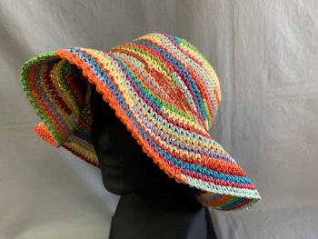 Womens, Hat , KATHY JEANNE, Multi-color, Paper, 7 1/2, Wide Brim, Floppy