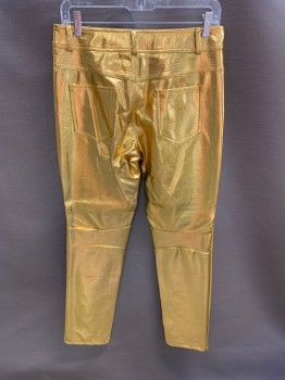 Mens, Casual Pants, NL, Gold Metallic, Polyurethane, Faux Leather, W:30, Top Pockets, Zip Front, Horizontal Seams & Panel On Knees