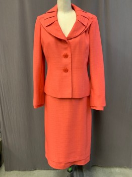 Womens, Suit, Jacket, LE SUIT, Salmon Pink, Polyester, B:34, 4, W:28, Pleated Collar, Single Breasted, Button Front, 2 Buttons