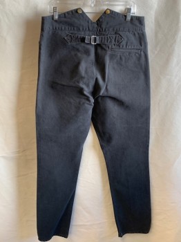 Mens, Historical Fiction Pants, NL, Faded Black, Cotton, Solid, 35, 34, High Waist, Button Front, 3 Pockets, Suspender Buttons, Back Half Belt, 1 Pocket