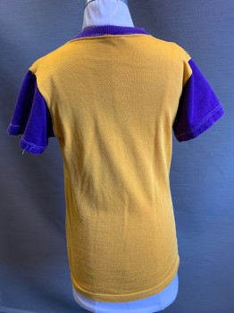 Mens, T-shirt, Print Wear, Mustard Yellow, Purple, Rayon, Cotton, Graphic, XS, S/S, CN, " Shonto Bears" Bear Head Print,