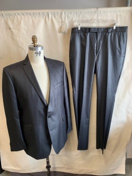 KENNETH COLE, Navy Blue, Iridescent Gray, Polyester, Rayon, Check , Single Breasted, 2 Buttons, 3 Pockets, Notched Lapel, Double Vent, Slim
