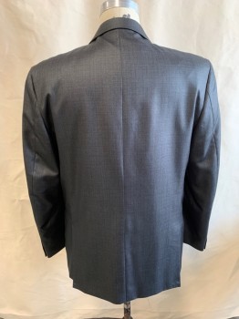 KENNETH COLE, Navy Blue, Iridescent Gray, Polyester, Rayon, Check , Single Breasted, 2 Buttons, 3 Pockets, Notched Lapel, Double Vent, Slim