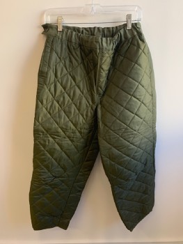 Womens, Sci-Fi/Fantasy Pants, MTO, Dk Olive Grn, Polyester, Solid, Textured Fabric, W28, L, Elastic Waistband, Side Velcro Closure At Right Waistband And Cuffs, 1 Bttn, Quilted