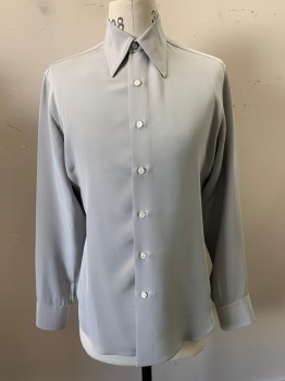 Mens, Dress Shirt, ANTO, Lt Gray, Polyester, Solid, 36, 16, L/S, Button Front, Collar Attached,