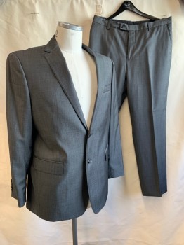 John Varvatos, Charcoal Gray, Wool, Silk, Solid, Notched Lapel, 2 Buttons, 3 Pockets,