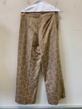 Womens, Slacks, NO LABEL, Beige, Tan Brown, Wool, Floral, 32/32, Pleated, Side Pockets, Zip Front, Straight Fit
