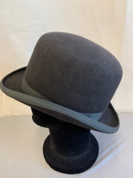 PIERONI BRUNO, Black, Wool, Solid, Late 1800s Bowler. Well Sized. Grosgrain Trim and Headband, Multiples