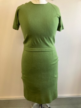 Womens, 1960s Vintage, Piece 1, PALIO, W: 34, B: 40, Green, Solid, Knit, CN, S/S, Back Zip,