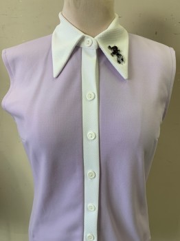Womens, Athletic, NO LABEL, Lilac Purple, White, Polyester, Color Blocking, W34, B38, H40, Tennis Top, Button Front, C.A., Sleeveless, Patch on Collar, Made To Order,