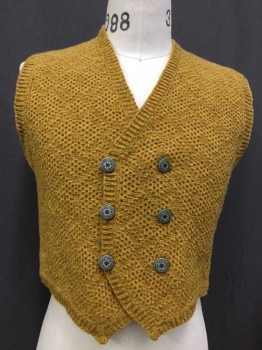 Mens, Vest, N/L, Goldenrod Yellow, Brown, Wool, Diamonds, 36, Double Breasted, V-neck, Multiples,