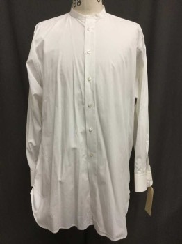 THE VINTAGE SHIRT CO, White, Cotton, Solid, Button Front, Collar Band, Long Sleeves,