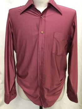 GOLDEN COMFORT, Wine Red, Nylon, Solid, Long Sleeves, Button Front, Collar Attached, 1 Pocket,