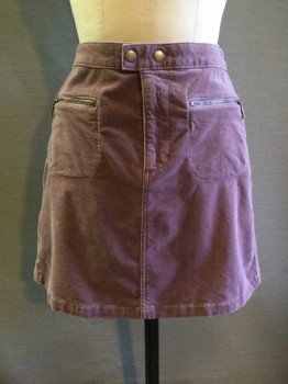 Womens, Skirt, Mini, Mossimo, Dusty Lavender, Cotton, Spandex, 6, Corduroy, Zip Front, Double Snap at Waist, 2 Zip Pockets