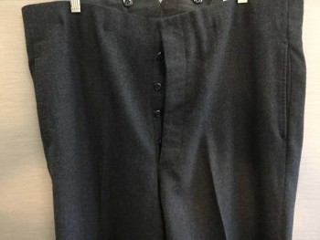 DOMINIC GHERARDI, Charcoal Gray, Wool, Solid, Button Front, Suspender Buttons, Flat Front, Deep Hem, Multiples,