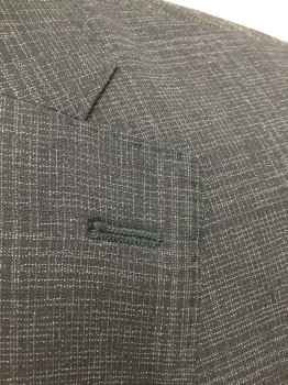 Mens, Suit, Jacket, JOHN VARVATOS, Black, White, Wool, Silk, Speckled, 34/34, 42 R, Black with White Faint Streaked Crosshatched Lines, Single Breasted, Notched Lapel, 2 Buttons,  3 Pockets, Slim Fit, Navy Lining