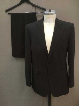 LIMEHAUS, Chocolate Brown, White, Lt Brown, Polyester, Wool, Stripes, Single Breasted, Collar Attached, Notched Lapel, 3 Pockets, 2 Buttons