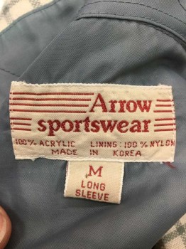 ARROW SPORTSWEAR, Beige, Tan Brown, Gray, Black, Blue, Acrylic, Plaid, Button Front, 2 Pockets with Flaps, Long Sleeves, Collar Attached, Right Sleeve Fabric is a Warmer Brown This is From the Weave Not Sun Fading.