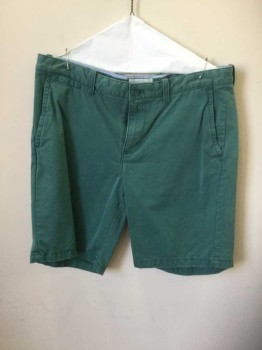 Mens, Shorts, 1901, Sage Green, Cotton, Solid, 34, Zip Fly, Belt Loops, 5 + Pockets (including Watch Pocket)