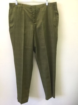 Mens, 1960s Vintage, Suit, Pants, SEARS, Olive Green, Brown, Dk Green, Wool, Glen Plaid, Ins:32, W:36, Micro-check, Flat Front, Zip Fly, 5 Pockets Including 1 Watch Pocket, Slim Leg,