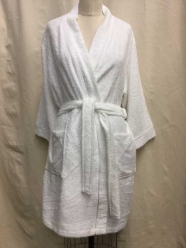 Womens, SPA Robe, FISHERS FINERY, White, Viscose, Cotton, Solid, S, White, 2 Pockets, Belt