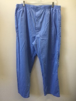 Mens, Sleepwear PJ Bottom, HANES, Blue, Cotton, Polyester, Solid, XL, Elastic Waist, Button Fly
