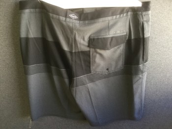 Mens, Swim Trunks, ONEILL, Black, Charcoal Gray, Polyester, Elastane, Color Blocking, 36, Velcro & Lacing, 2 Zip Pockets, 1 Pocket with Flap Right Side Center Back,