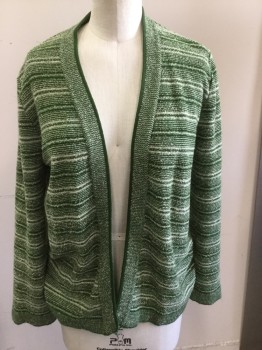 ST MICHAEL, Forest Green, Cream, Wool, Polyester, Stripes, Open Front, Green Outline, Knit
