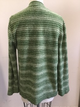 Womens, Sweater, ST MICHAEL, Forest Green, Cream, Wool, Polyester, Stripes, S, Open Front, Green Outline, Knit