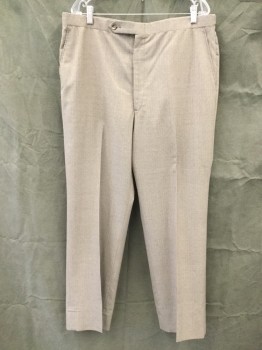 HALSTON, Dusty Brown, Baby Blue, Wool, Stripes - Pin, Flat Front, Zip Fly, Button Tab, 4 Pockets, Tabs Side Back Waistband